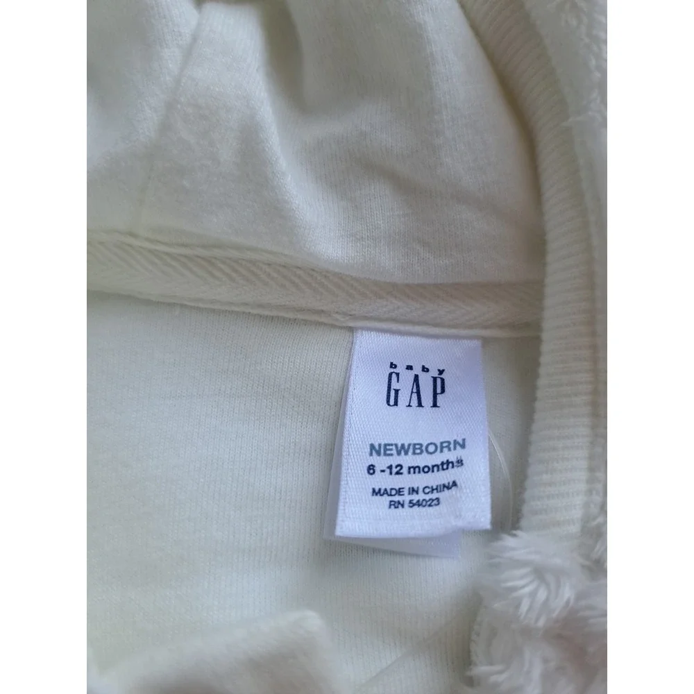Gap Baby White Fleece Full Front Zipper Hooded Jumpsuit Romper Lined 6-12 M NWT